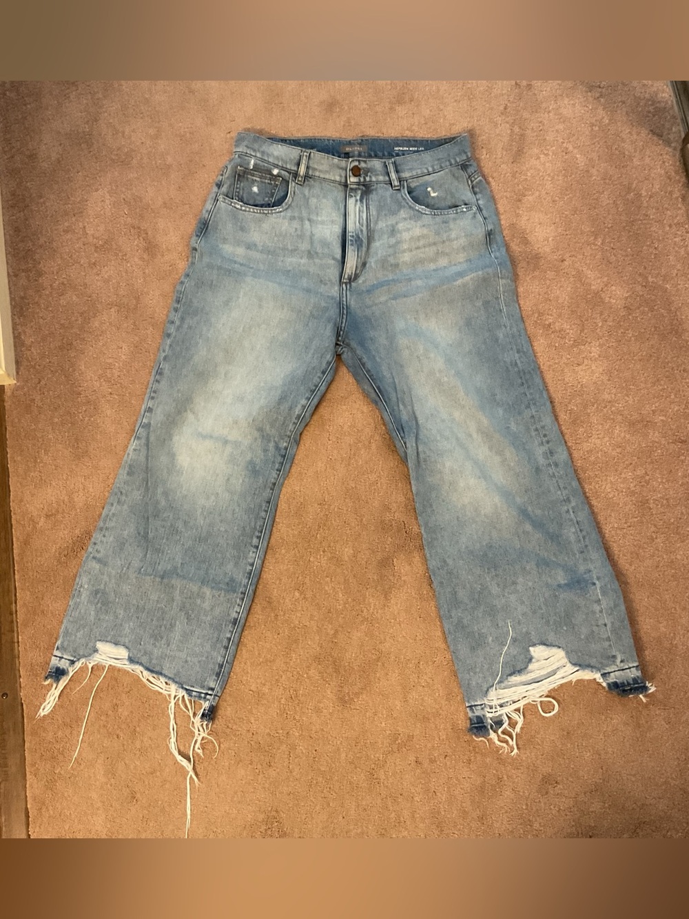 DL1961 Light Blue Wide Leg Distressed Jeans